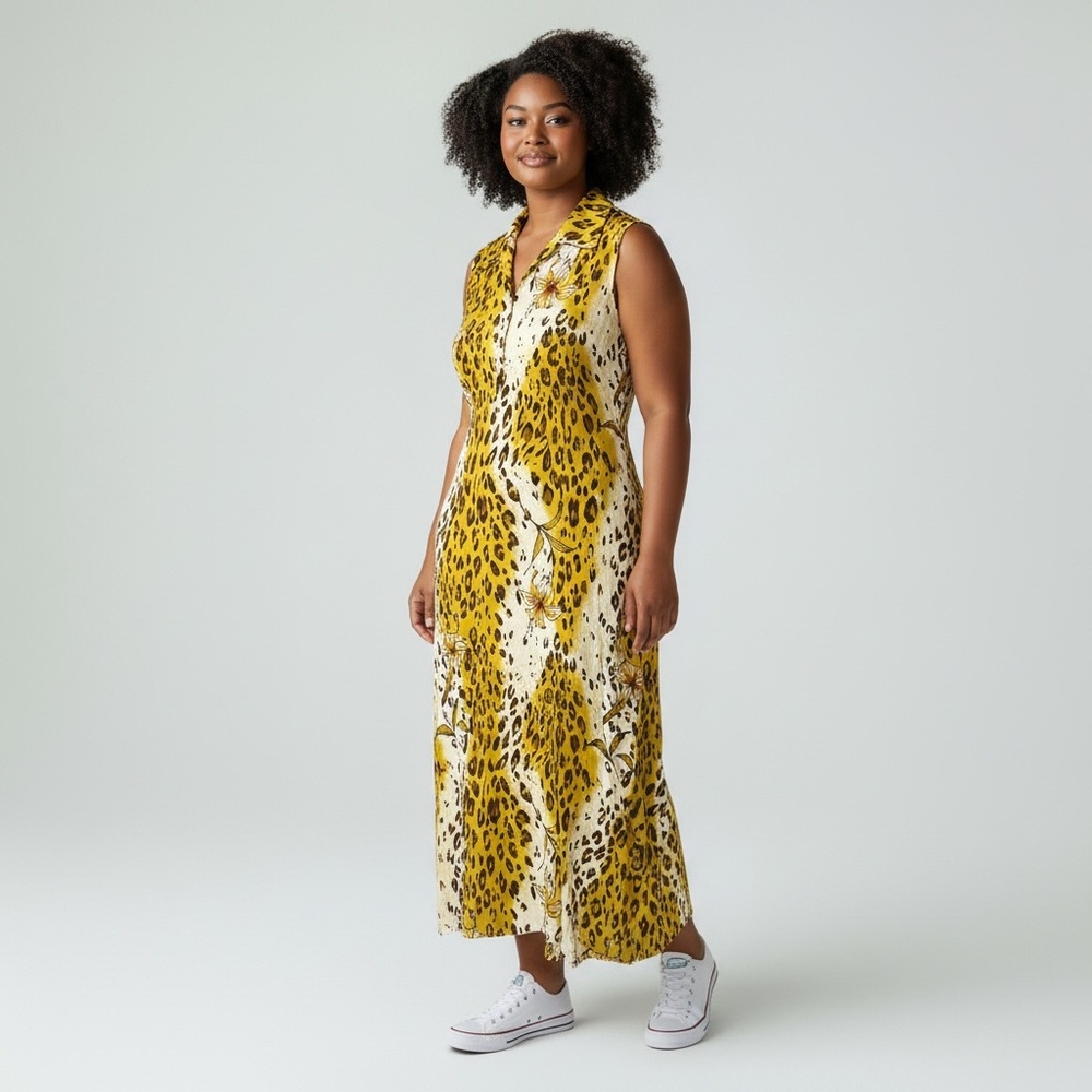 Vintage Desert Shores Cheetah Floral Ombré Maxi Dress Sundress